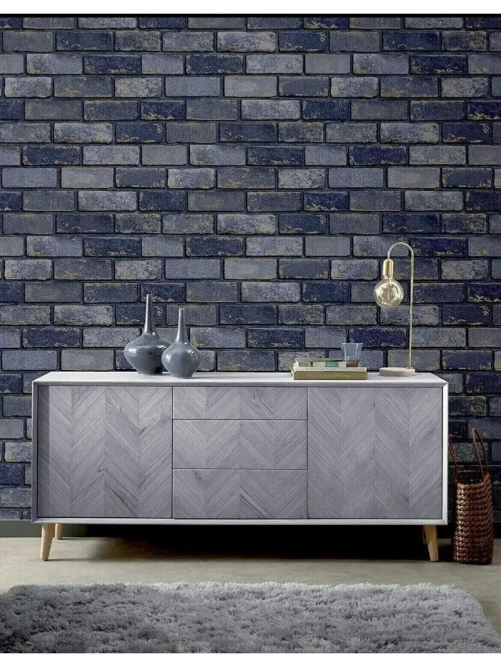 Arthouse Blue Brick Wallpaper Peel & Stick - Self-Adhesive, Set of 5 New